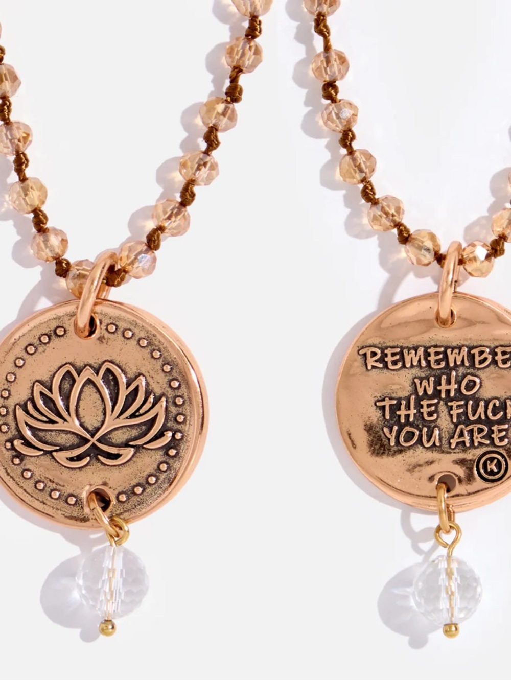 Gold Lotus Pendant Layered Necklace with Beige Crystal Beads BRAND NEW - Picture 2 of 7
